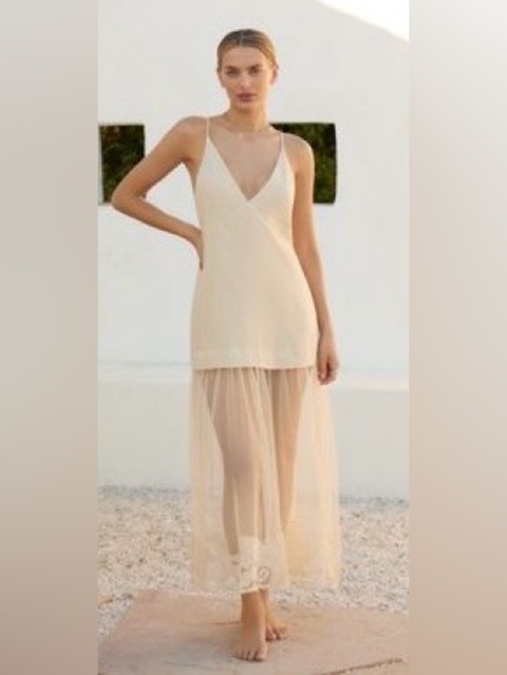 Anthropologie Cream Sheer High-Low Slip Dress